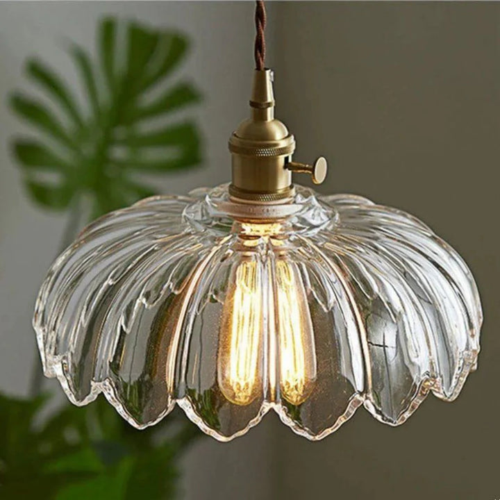 Vintage Flower-Shaped Scalloped Glass Hanging Lamp