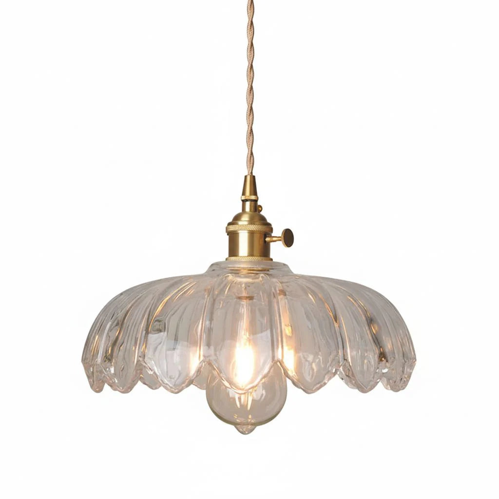 Vintage Flower-Shaped Scalloped Glass Hanging Lamp