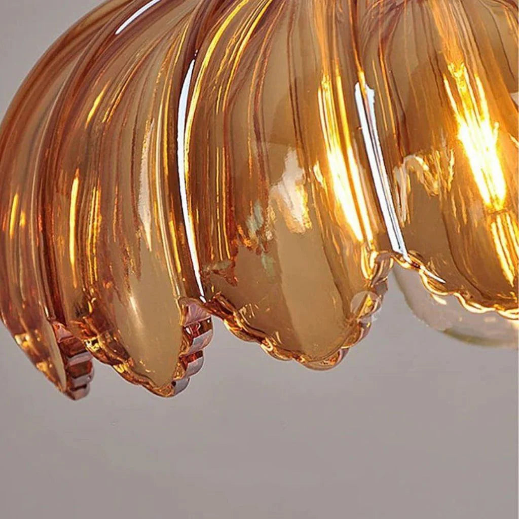 Vintage Flower-Shaped Scalloped Glass Hanging Lamp
