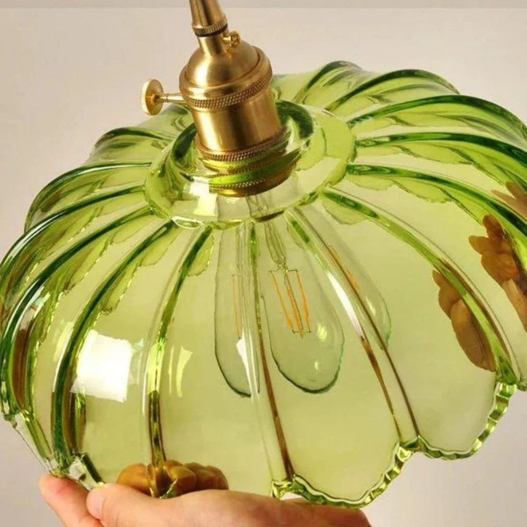 Vintage Flower-Shaped Scalloped Glass Hanging Lamp