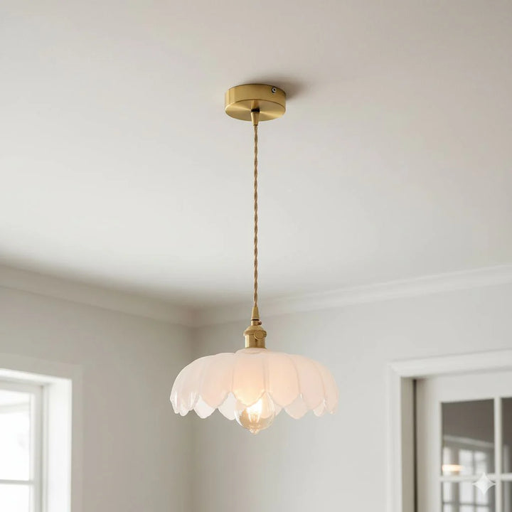 Vintage Flower-Shaped Scalloped Glass Hanging Lamp