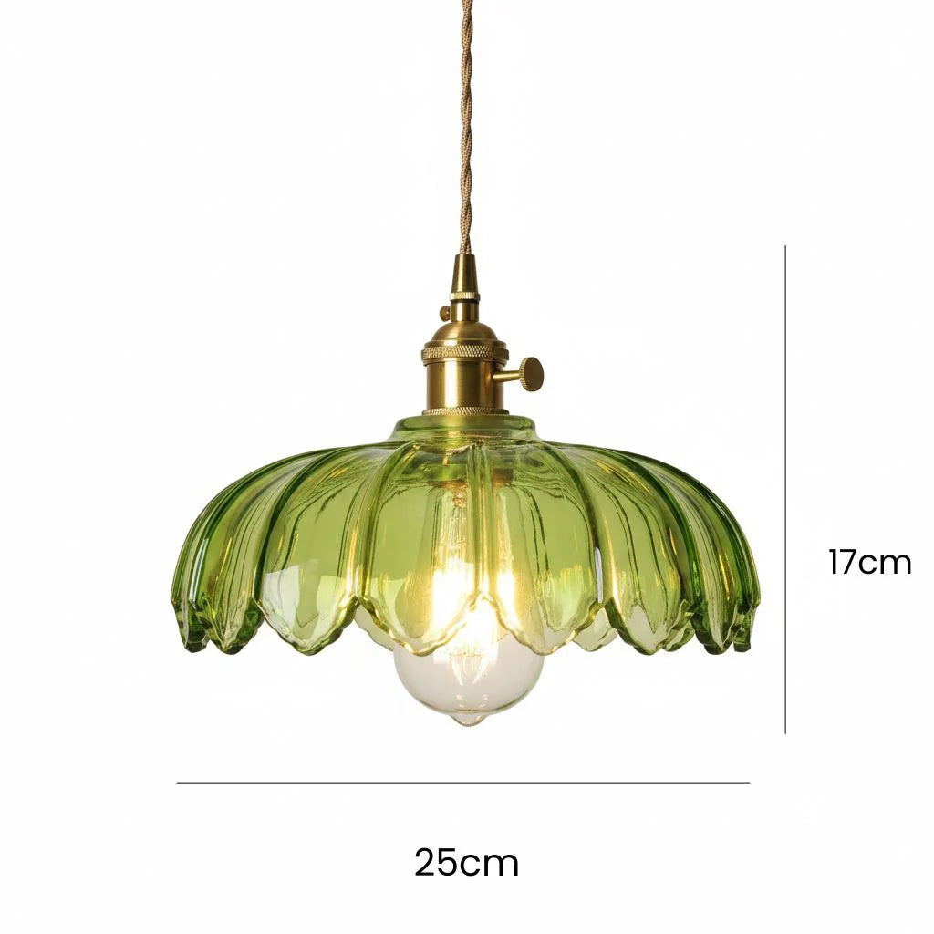 Vintage Flower-Shaped Scalloped Glass Hanging Lamp
