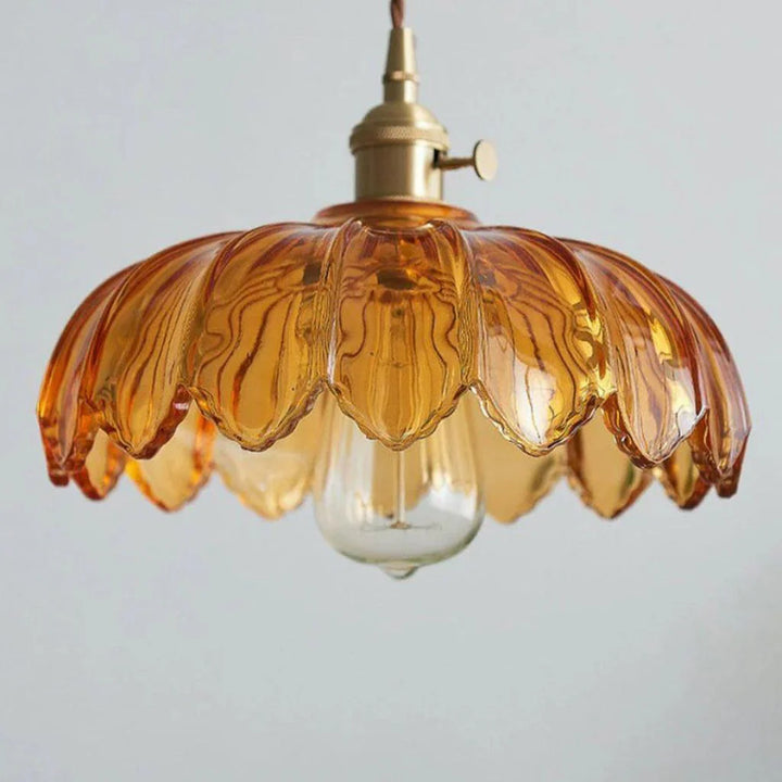 Vintage Flower-Shaped Scalloped Glass Hanging Lamp