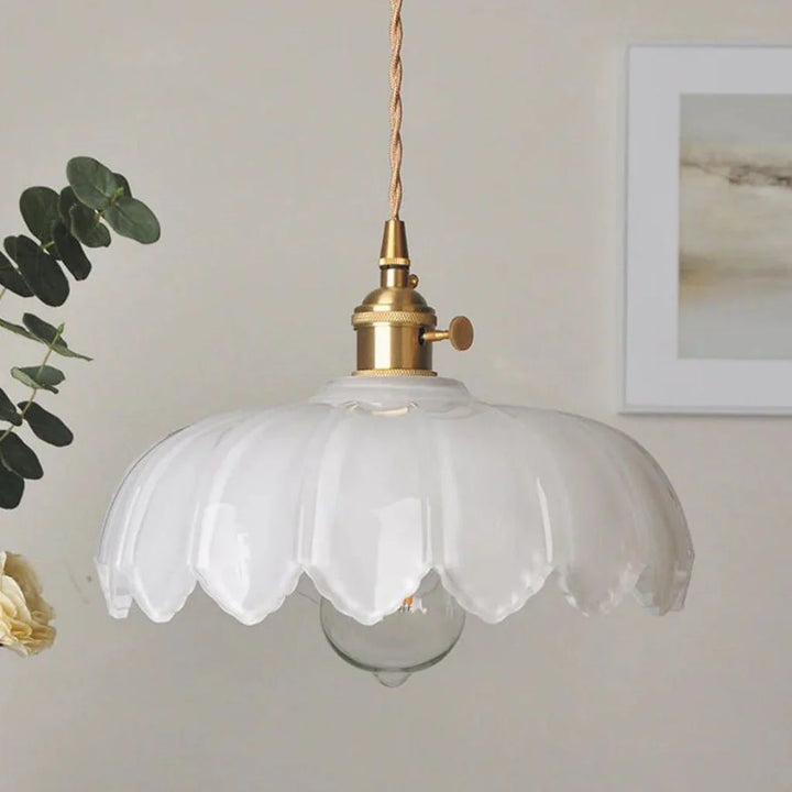 Vintage Flower-Shaped Scalloped Glass Hanging Lamp