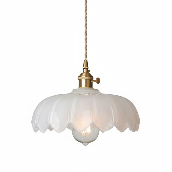 Vintage Flower-Shaped Scalloped Glass Hanging Lamp