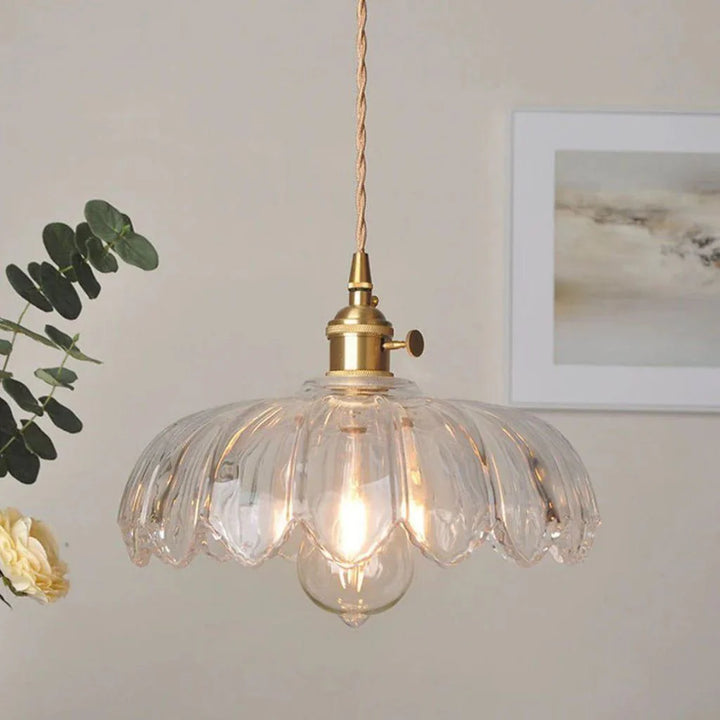 Vintage Flower-Shaped Scalloped Glass Hanging Lamp