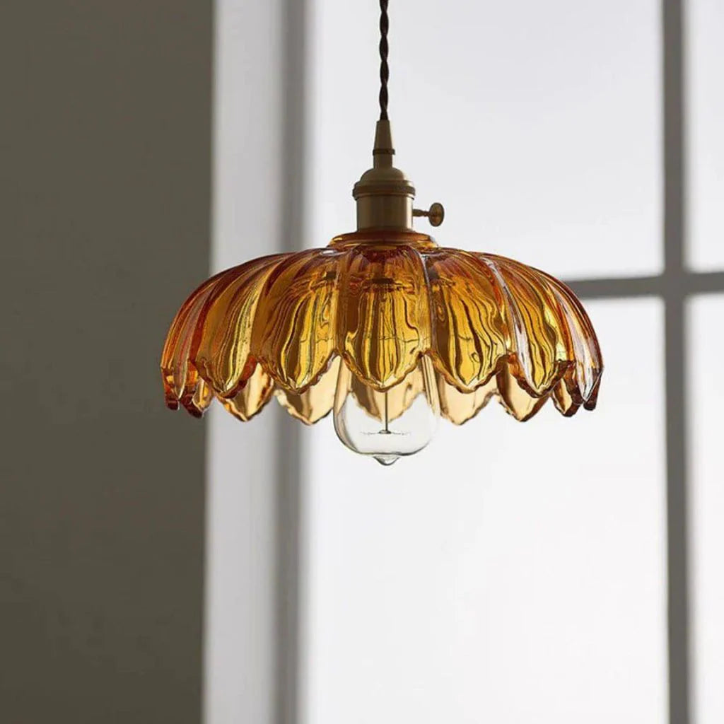 Vintage Flower-Shaped Scalloped Glass Hanging Lamp