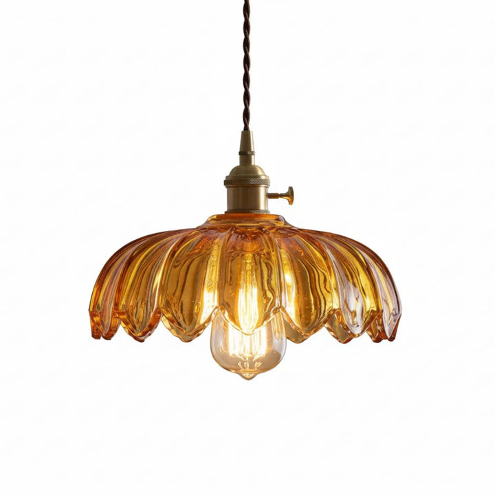 Vintage Flower-Shaped Scalloped Glass Hanging Lamp