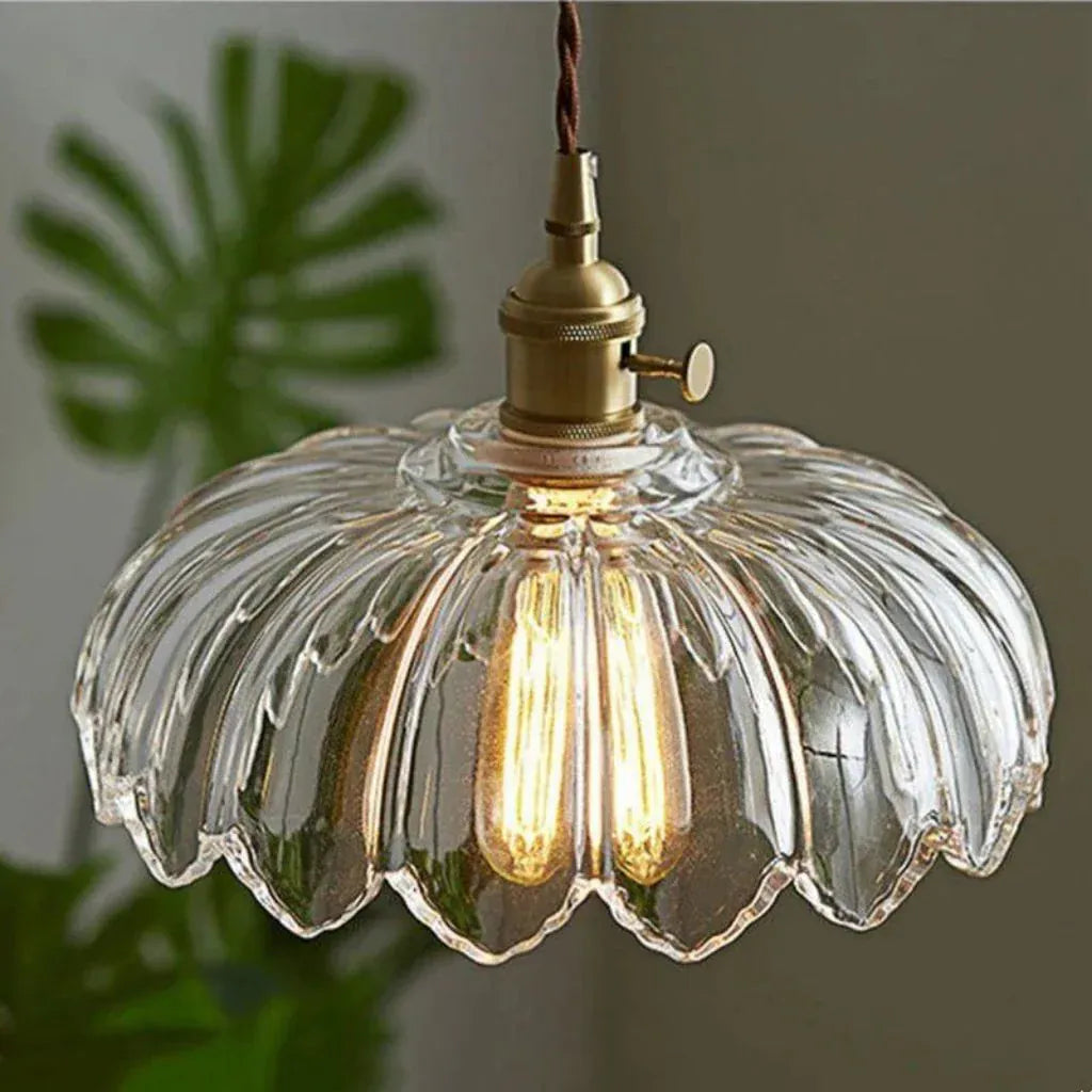 Vintage Flower-Shaped Scalloped Glass Hanging Lamp Boldenn