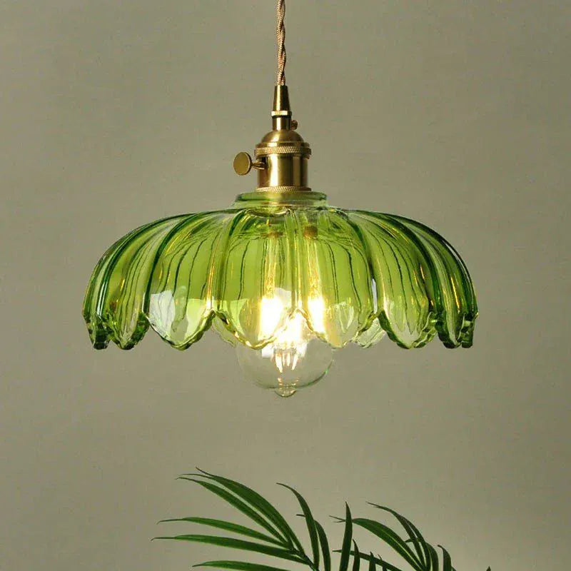 Vintage Flower-Shaped Scalloped Glass Hanging Lamp Boldenn