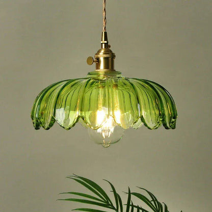 Vintage Flower-Shaped Scalloped Glass Hanging Lamp Boldenn