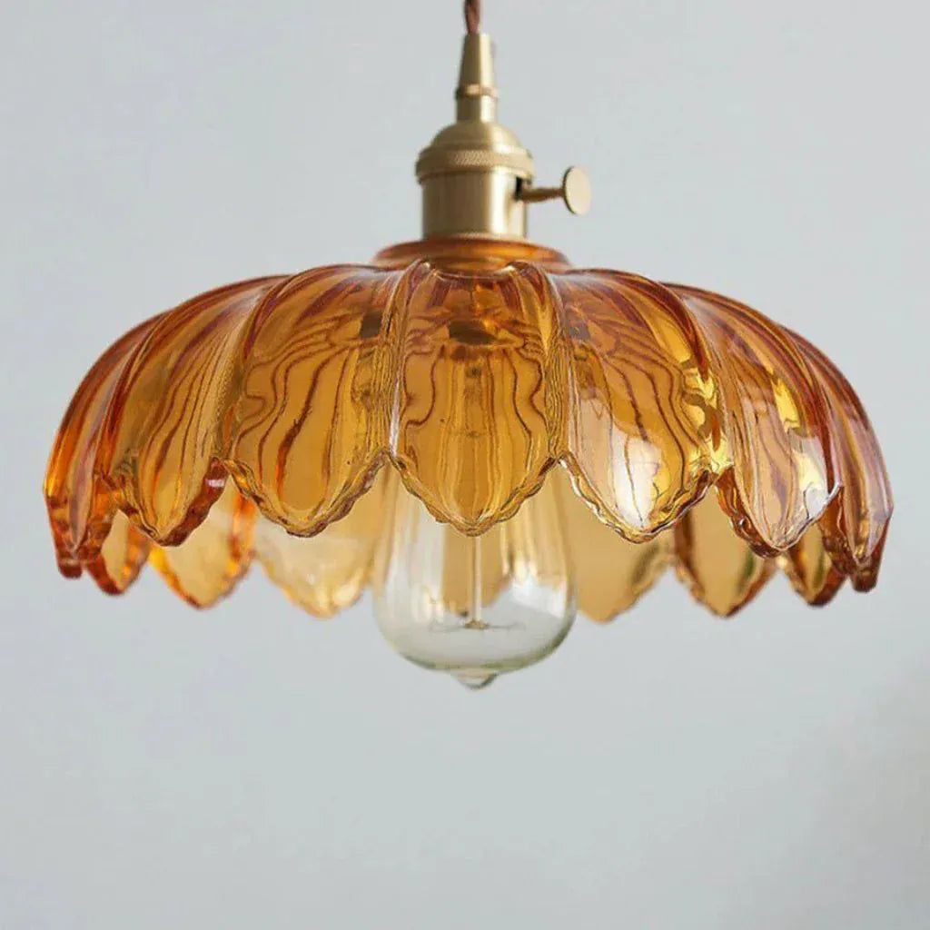 Vintage Flower-Shaped Scalloped Glass Hanging Lamp Boldenn