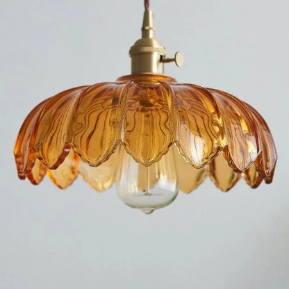 Vintage Flower-Shaped Scalloped Glass Hanging Lamp Boldenn