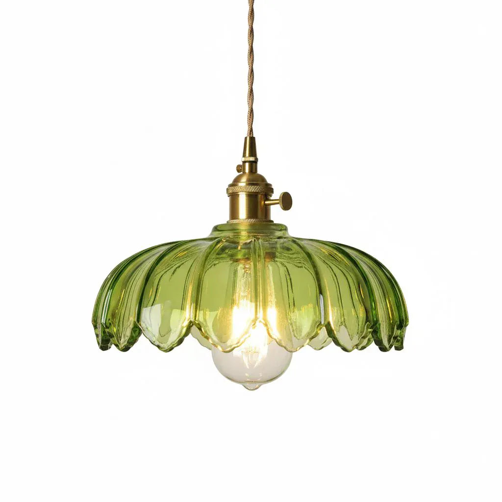Vintage Flower-Shaped Scalloped Glass Hanging Lamp Boldenn