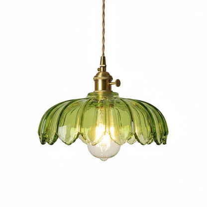 Vintage Flower-Shaped Scalloped Glass Hanging Lamp Boldenn