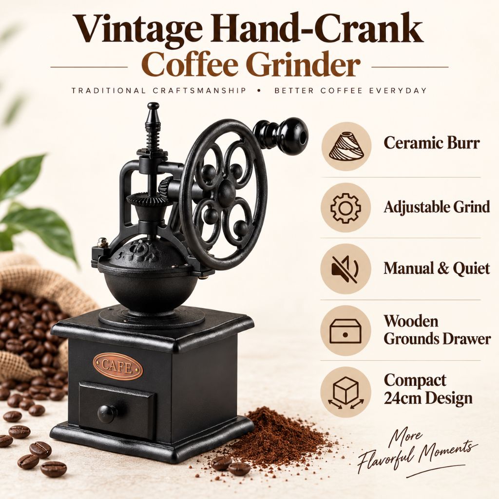 Vintage Hand-Crank Coffee Grinder with Ceramic Burr