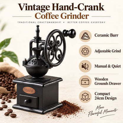 Vintage Hand-Crank Coffee Grinder with Ceramic Burr