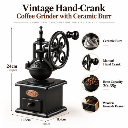 Vintage Hand-Crank Coffee Grinder with Ceramic Burr