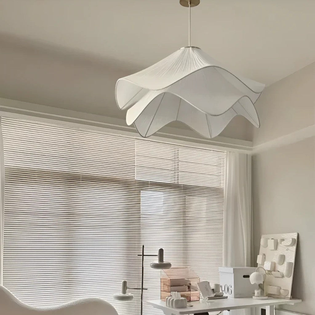 White Fabric Petal Pendant Light