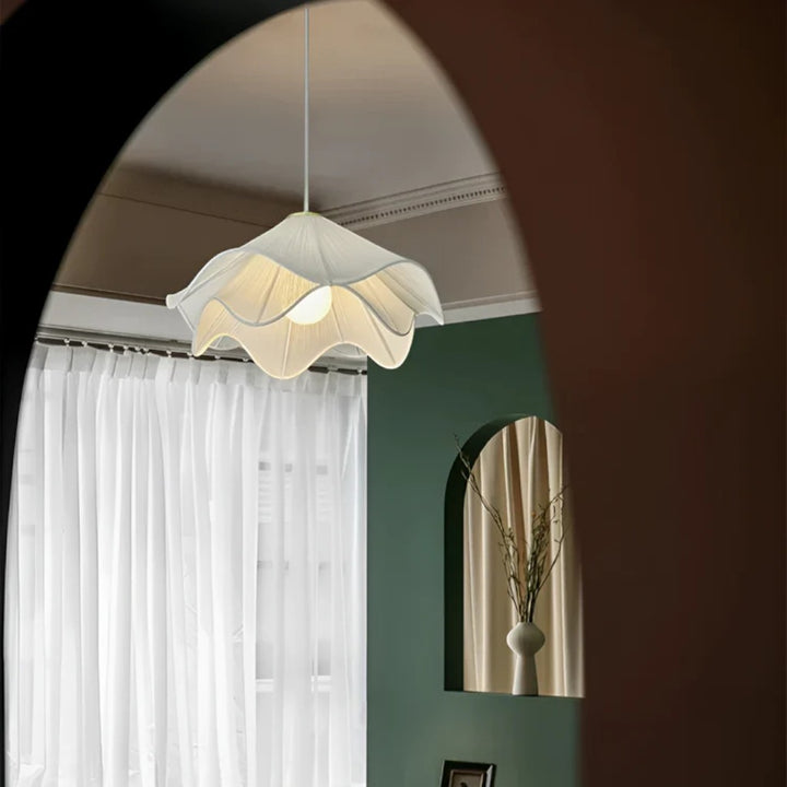 White Fabric Petal Pendant Light