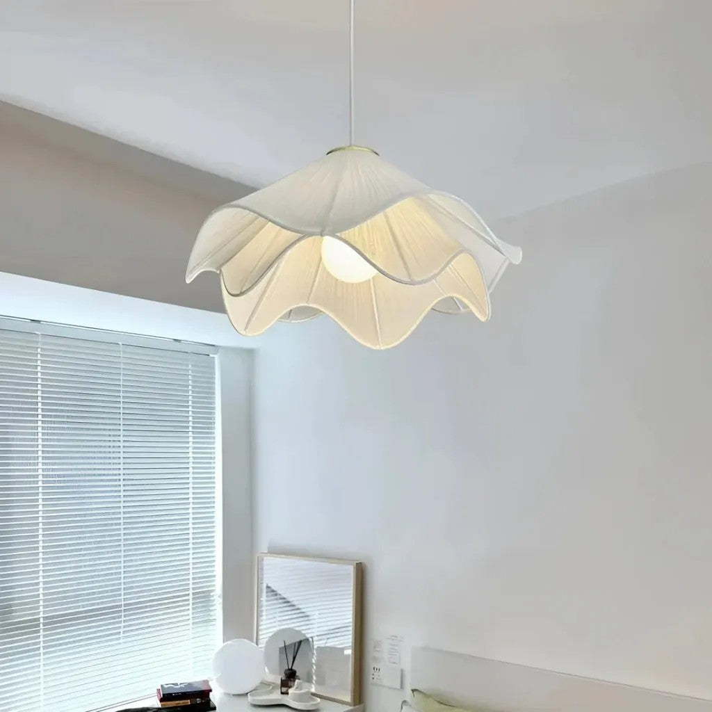 White Fabric Petal Pendant Light