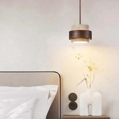 Yellow Travertine & Wood Pendant Light Boldenn