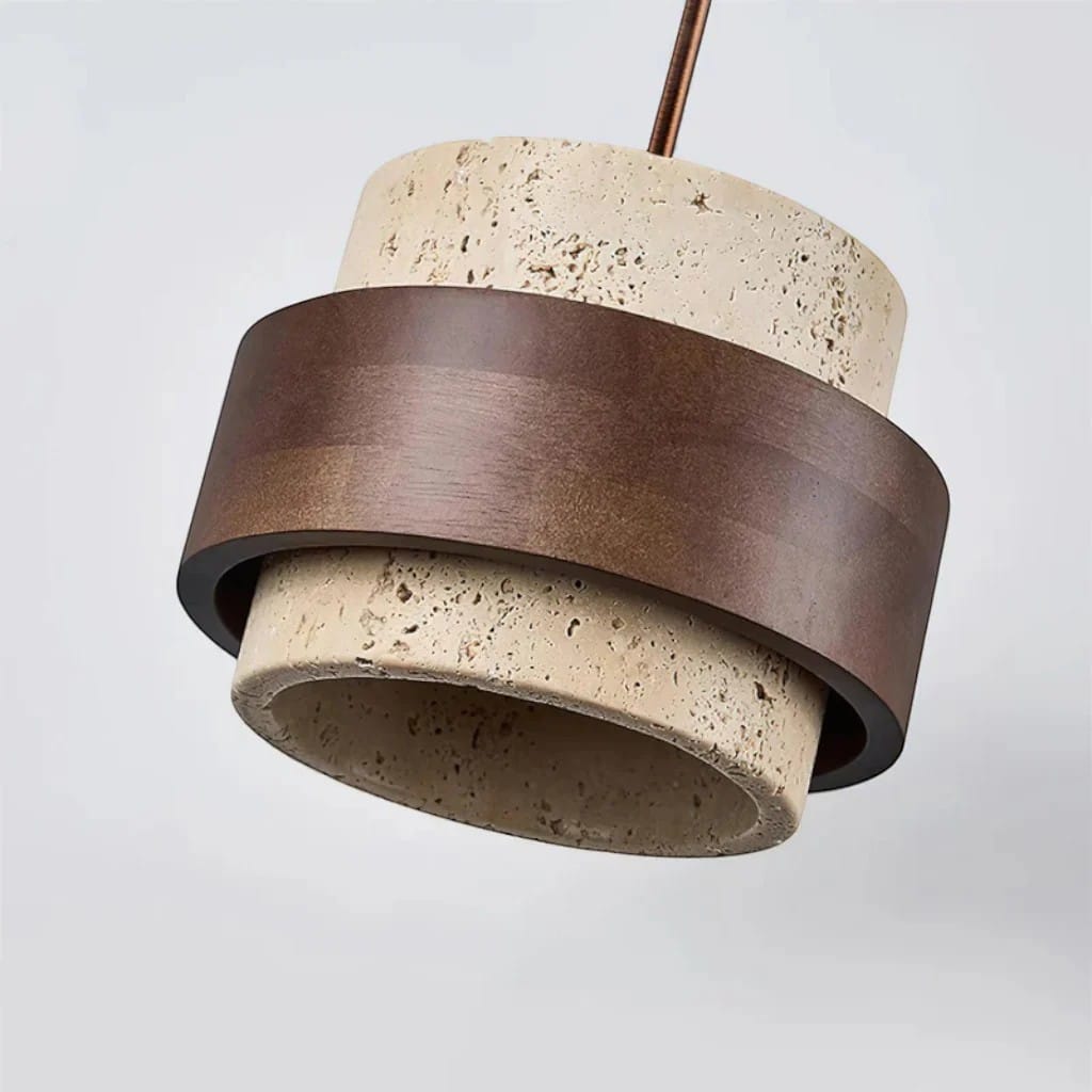 Yellow Travertine & Wood Pendant Light Boldenn
