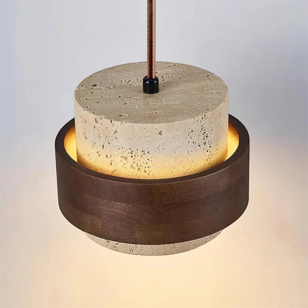Yellow Travertine & Wood Pendant Light Boldenn