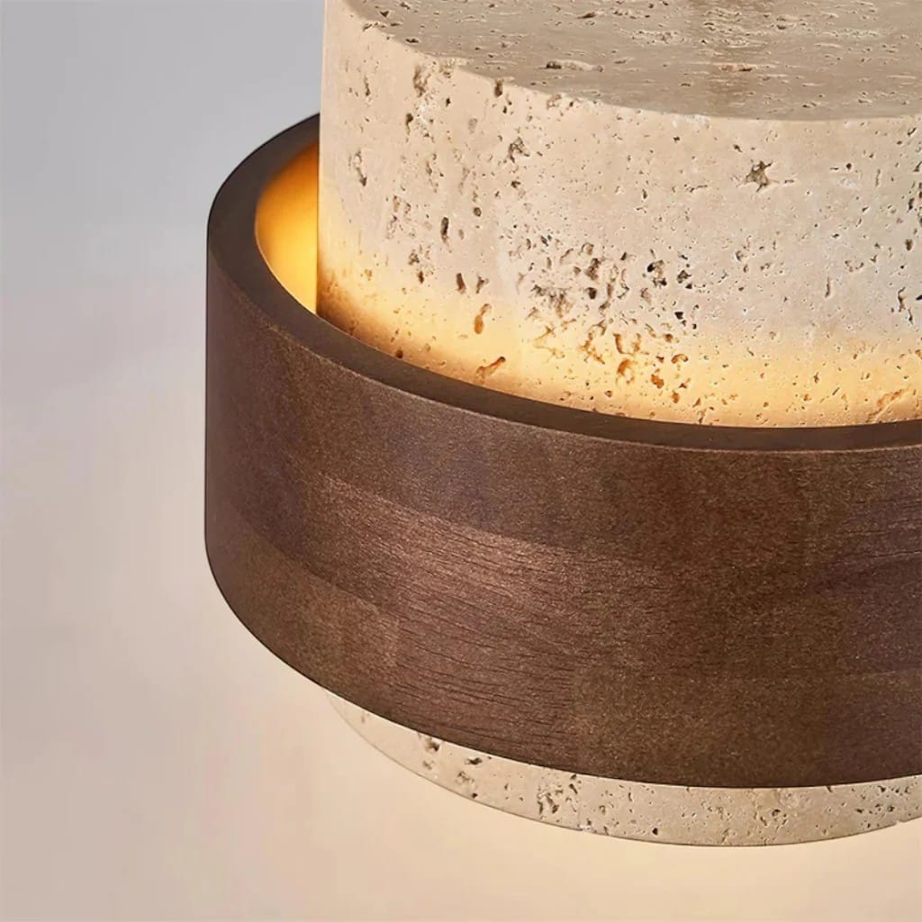 Yellow Travertine & Wood Pendant Light Boldenn