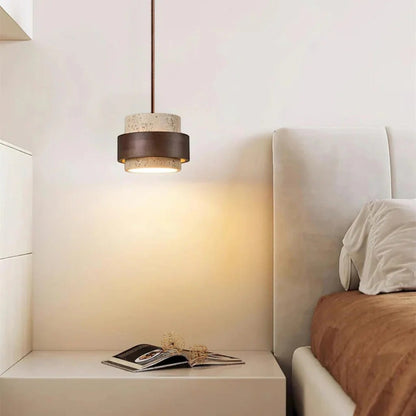 Yellow Travertine & Wood Pendant Light Boldenn