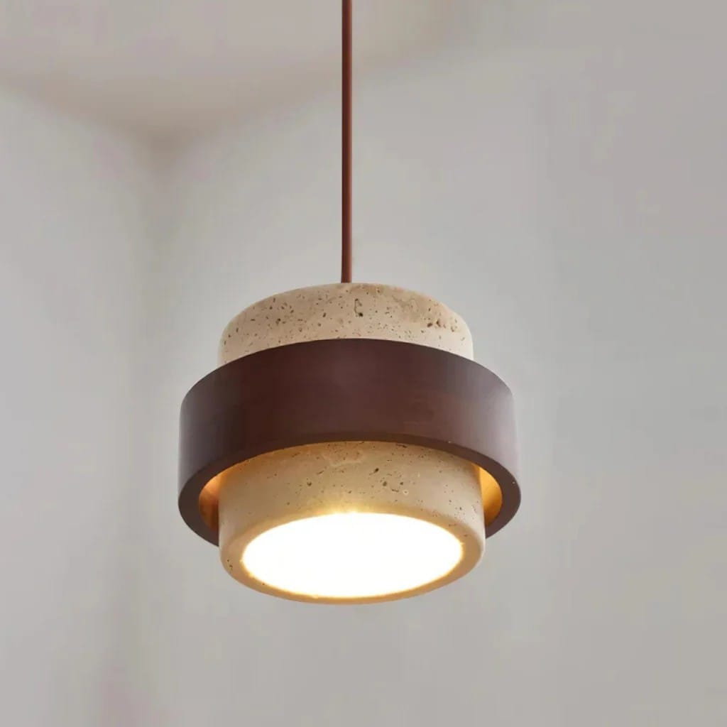 Yellow Travertine & Wood Pendant Light Boldenn