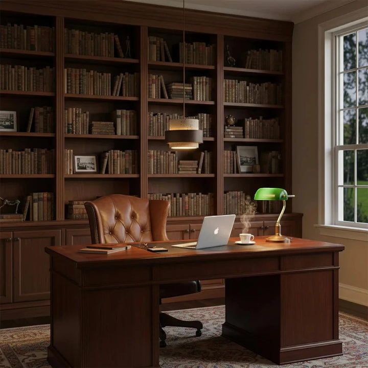 Yellow Travertine & Wood Pendant Light