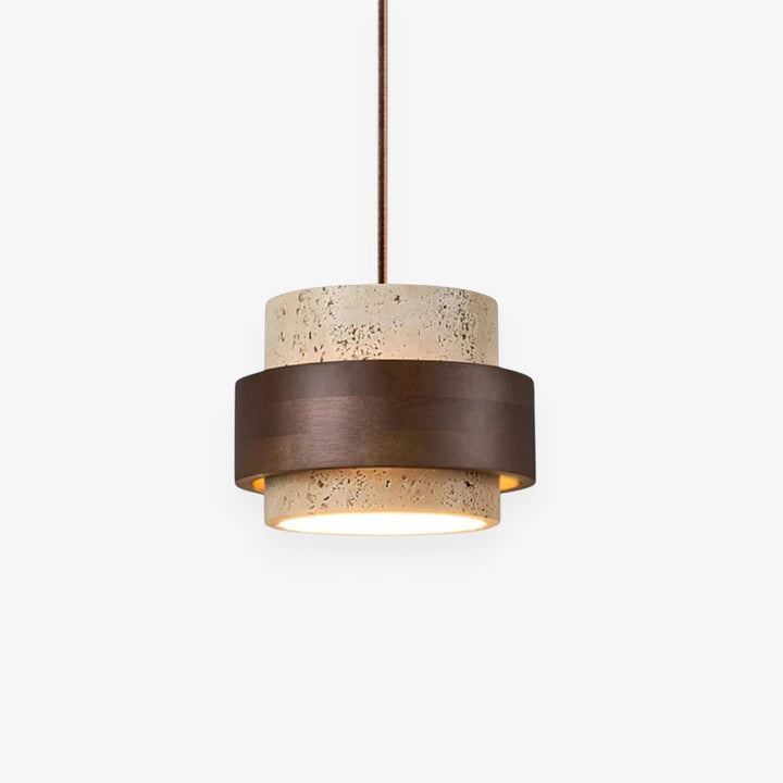 Yellow Travertine & Wood Pendant Light