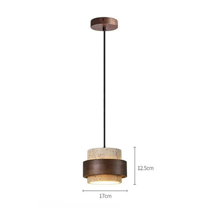 Yellow Travertine & Wood Pendant Light Boldenn