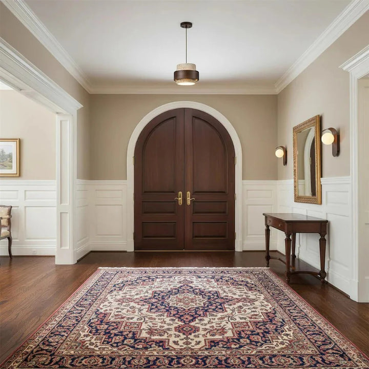 Yellow Travertine & Wood Pendant Light
